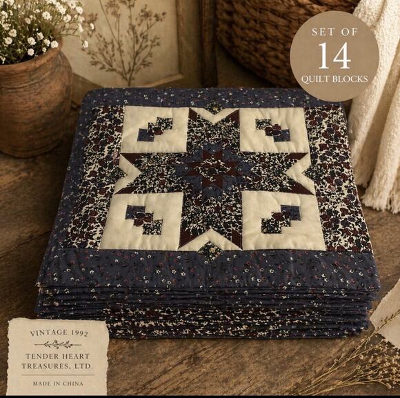 Tender Heart Treasures Other - Vtg 1992 Quilt Block Set of 14 Cottage Floral Star Patchwrk Square Craft Project